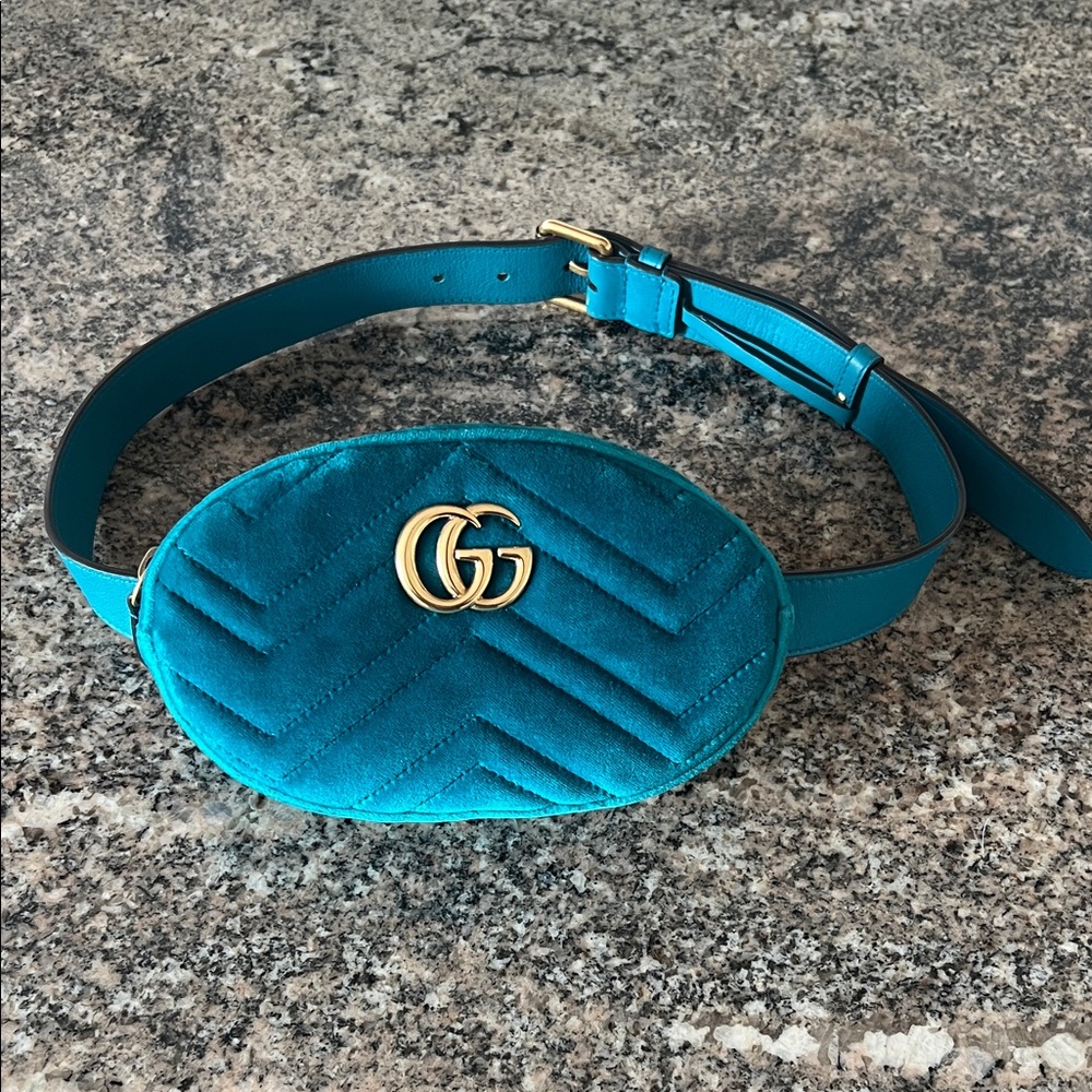Gucci Velvet Matelasse GG Marmont Belt Bag